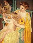 Mary Cassatt Paintings - Mother Wearing A Sunflower On Her Dress by Mary Cassatt